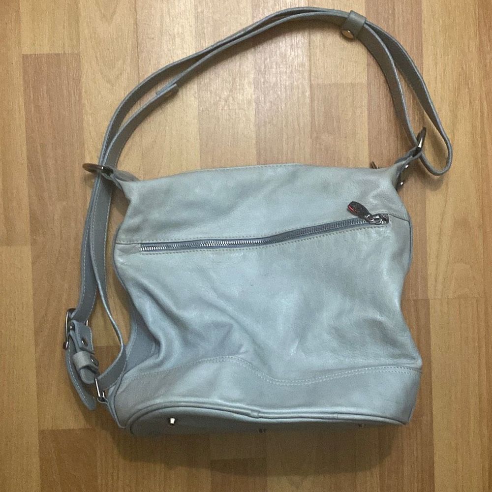 Valentina Teal Leather Bucket Shoulder Bag Double Zipper Made In Italy - Picture 2 of 12